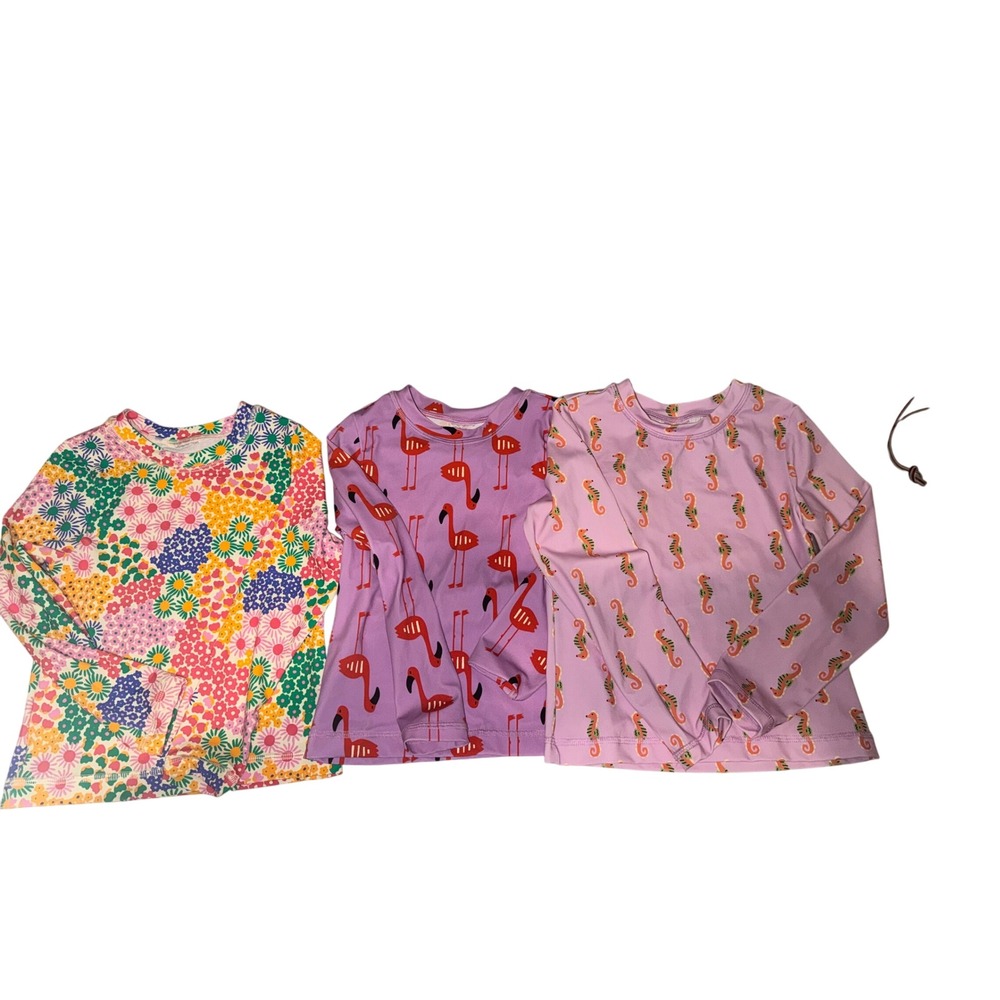 Hannah Andersson Swim Shirt Rash Guard Bundle Lot 3 Floral Flamingo Seahorse 4/5
